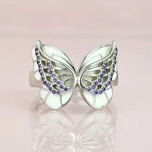 💝Sweet White Butterfly Anillos Silver Plated Ring for Women/Girl,UNVN12339